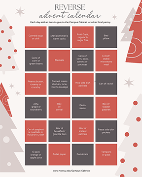 Reverse Advent Calendar lists options for purchasing items to donate