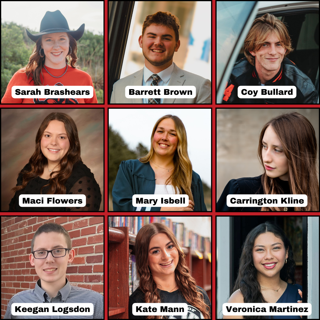 Top Row (Left to Right): Sarah Brashears, Barrett Brown, Coy Bullard Middle Row (Left to Right): Maci Flowers, Mary Isbell, Carrington Kline Bottom Row (Left to Right): Keegan Logsdon, Kate Mann, Veronica Martinez