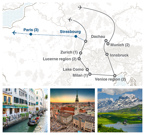 map showing the locations of the 2026 study abroad trip