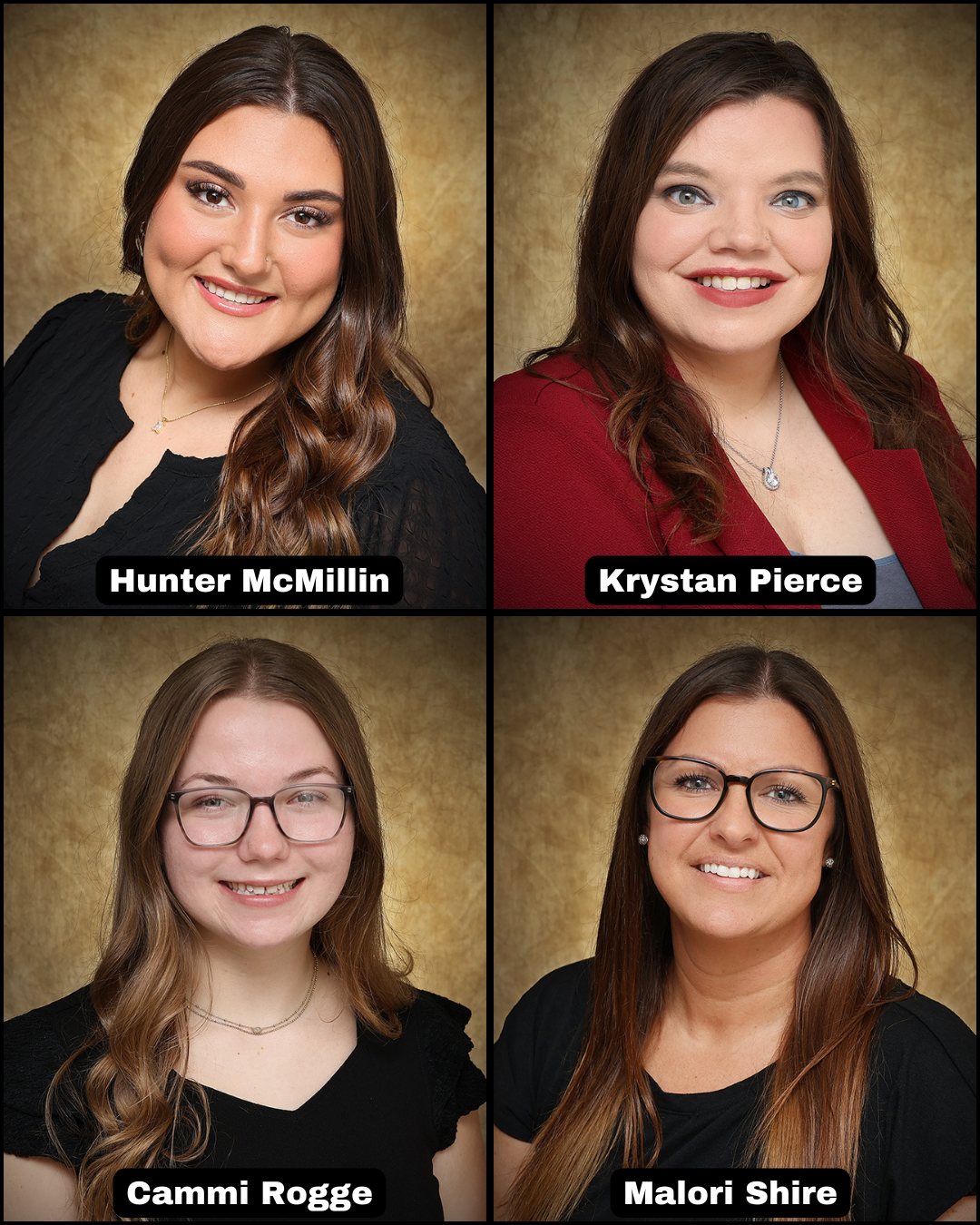 Left to Right, Top to Bottom: Hunter McMillin, Krystan Pierce, Cammi Rogge, Malori Shire