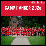 The 2025 Camp Ranger group poses for a group photo in front of the Ranger Statue.